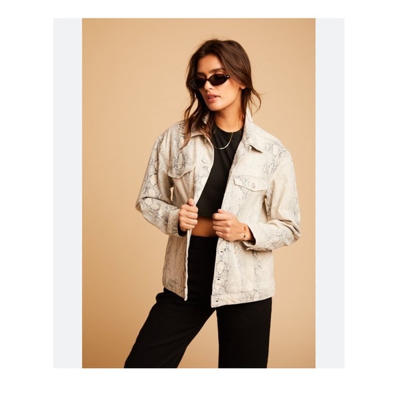 Free People Snake Trucker Jacket Sz M - Picture 5 of 11